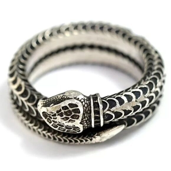 GUCCI Snake Band Ring size US8.5 EU22 Silver 925 Auth w/Bag s1143 - Picture 1 of 16